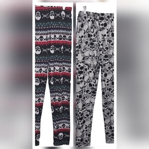 Agnes & Dora Skull Cozy Fleece Lined Leggings, Two Pair